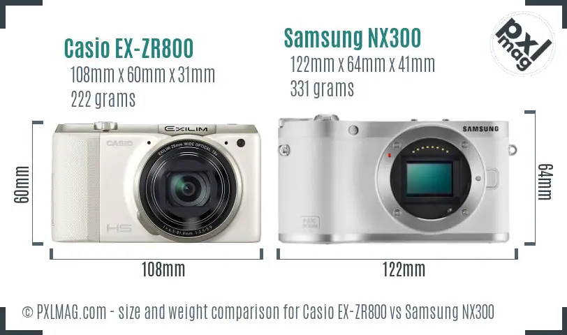 Casio EX-ZR800 vs Samsung NX300 size comparison Casio EX-ZR800 vs Samsung NX300 size comparison