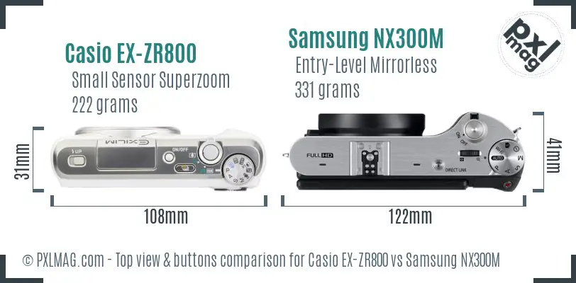 Casio EX-ZR800 vs Samsung NX300M top view buttons comparison