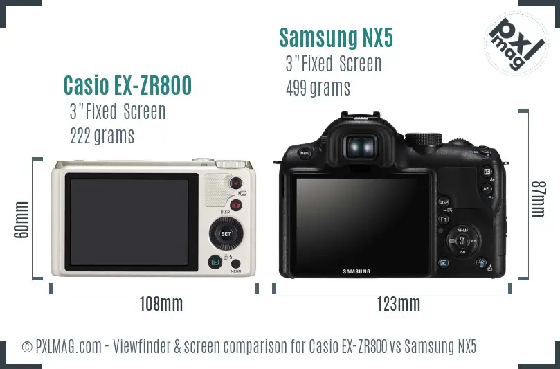 Casio EX-ZR800 vs Samsung NX5 Screen and Viewfinder comparison Casio EX-ZR800 vs Samsung NX5 Screen and Viewfinder comparison