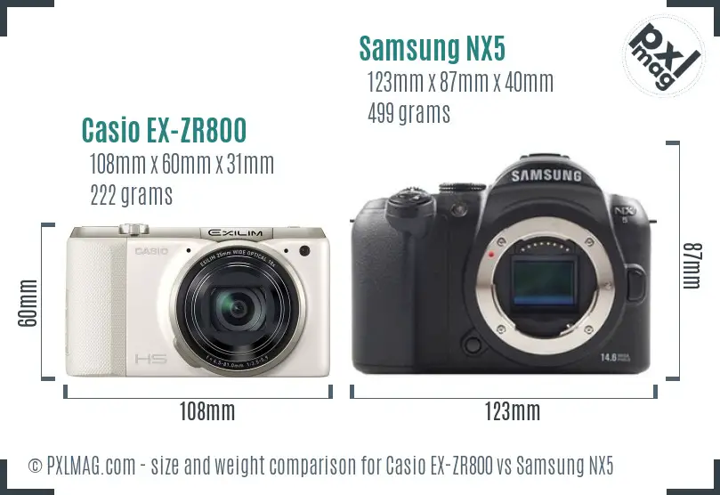 Casio EX-ZR800 vs Samsung NX5 size comparison Casio EX-ZR800 vs Samsung NX5 size comparison
