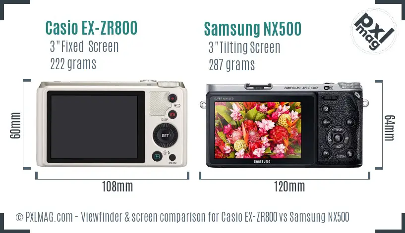 Casio EX-ZR800 vs Samsung NX500 Screen and Viewfinder comparison