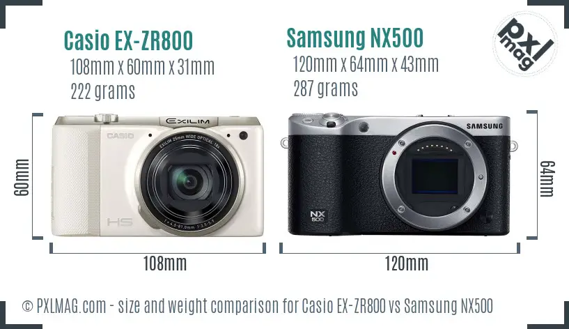 Casio EX-ZR800 vs Samsung NX500 size comparison