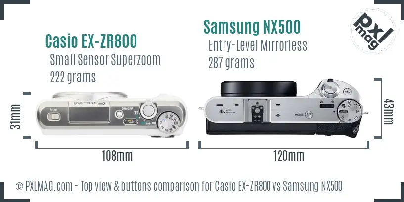 Casio EX-ZR800 vs Samsung NX500 top view buttons comparison