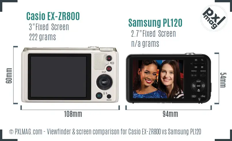 Casio EX-ZR800 vs Samsung PL120 Screen and Viewfinder comparison