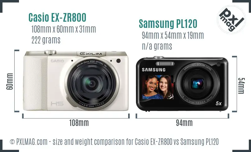 Casio EX-ZR800 vs Samsung PL120 size comparison