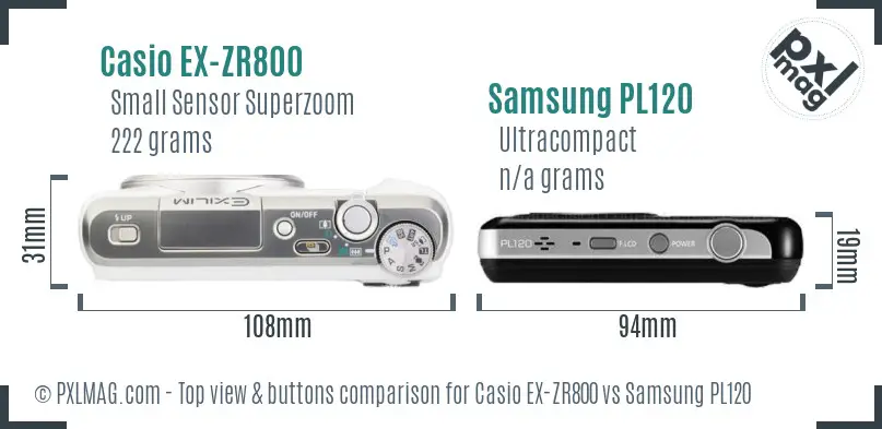 Casio EX-ZR800 vs Samsung PL120 top view buttons comparison