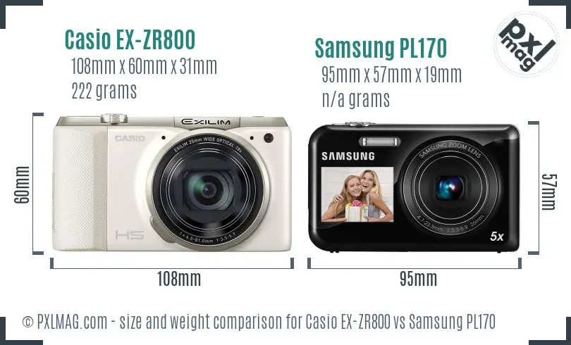 Casio EX-ZR800 vs Samsung PL170 size comparison