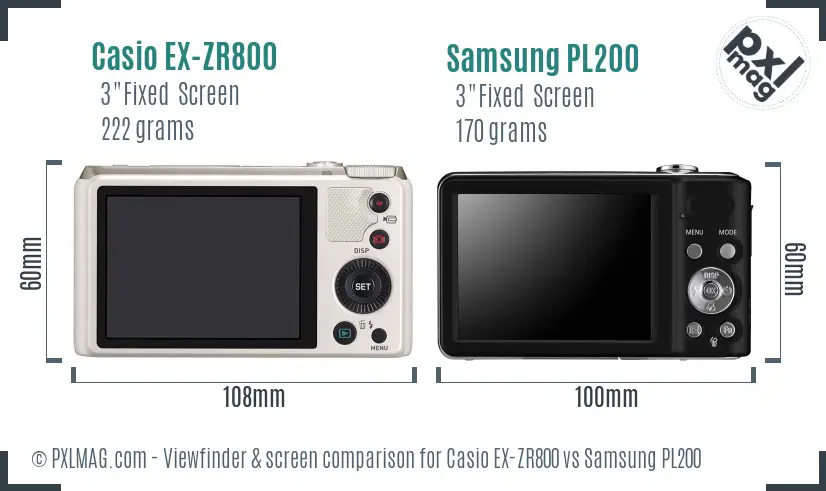Casio EX-ZR800 vs Samsung PL200 Screen and Viewfinder comparison