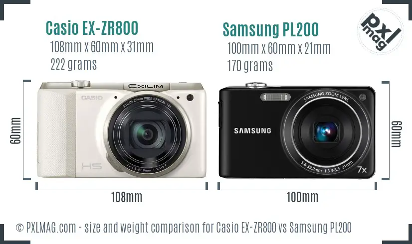 Casio EX-ZR800 vs Samsung PL200 size comparison