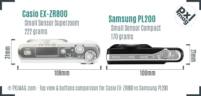 Casio EX-ZR800 vs Samsung PL200 top view buttons comparison