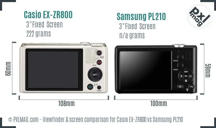 Casio EX-ZR800 vs Samsung PL210 Screen and Viewfinder comparison