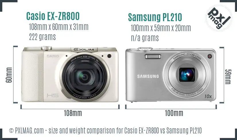 Casio EX-ZR800 vs Samsung PL210 size comparison