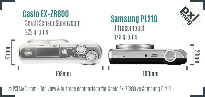 Casio EX-ZR800 vs Samsung PL210 top view buttons comparison