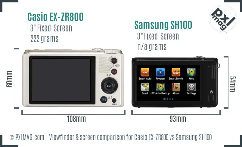 Casio EX-ZR800 vs Samsung SH100 Screen and Viewfinder comparison
