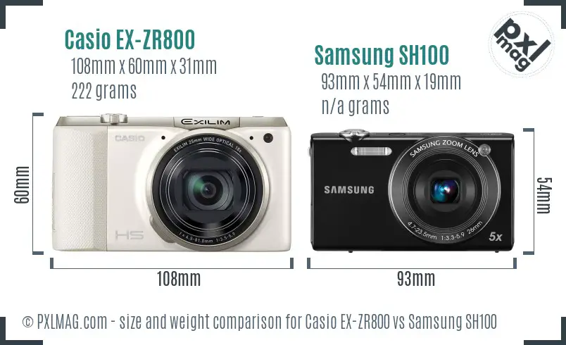 Casio EX-ZR800 vs Samsung SH100 size comparison