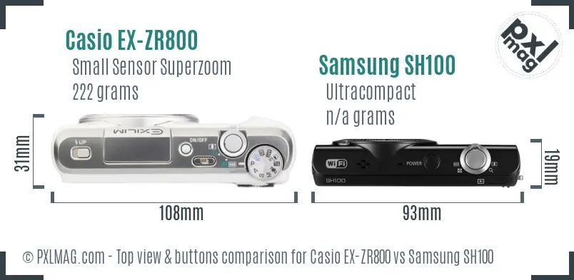 Casio EX-ZR800 vs Samsung SH100 top view buttons comparison