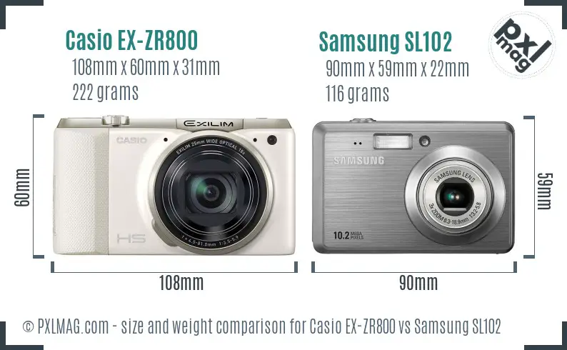 Casio EX-ZR800 vs Samsung SL102 size comparison
