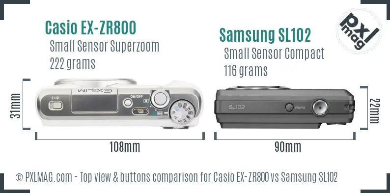 Casio EX-ZR800 vs Samsung SL102 top view buttons comparison