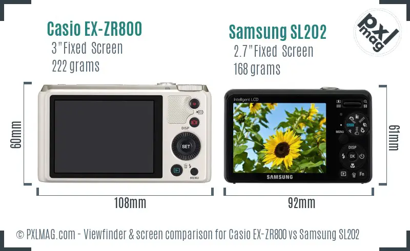 Casio EX-ZR800 vs Samsung SL202 Screen and Viewfinder comparison