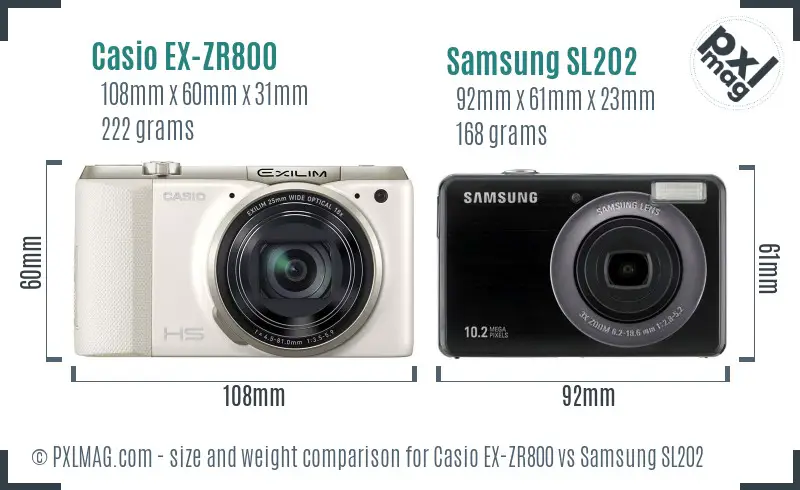 Casio EX-ZR800 vs Samsung SL202 size comparison