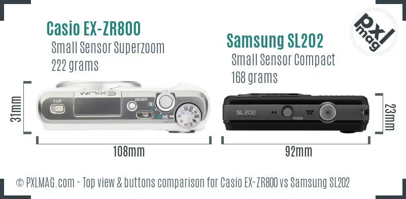 Casio EX-ZR800 vs Samsung SL202 top view buttons comparison