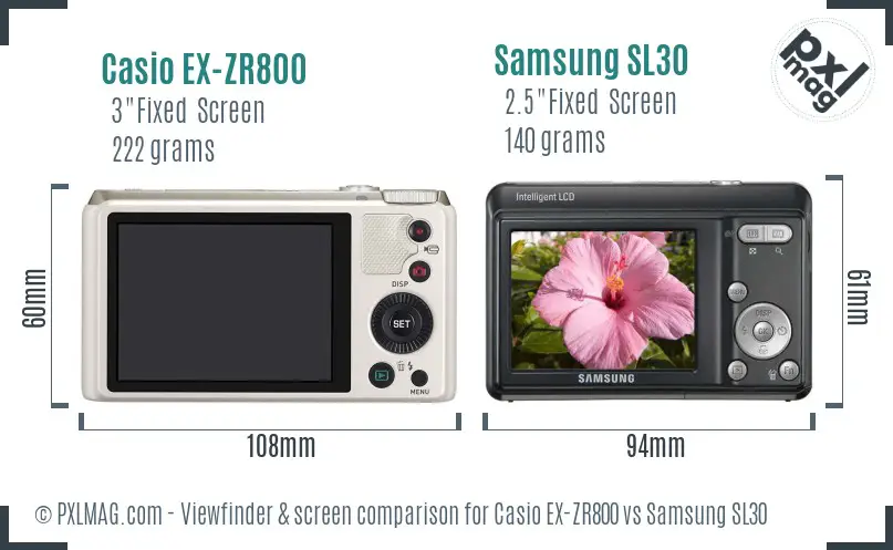 Casio EX-ZR800 vs Samsung SL30 Screen and Viewfinder comparison