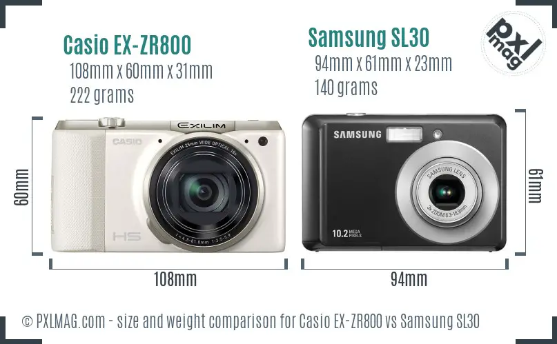Casio EX-ZR800 vs Samsung SL30 size comparison