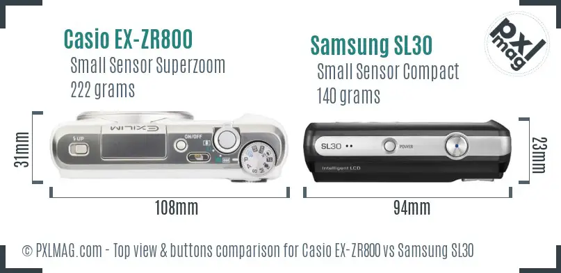 Casio EX-ZR800 vs Samsung SL30 top view buttons comparison
