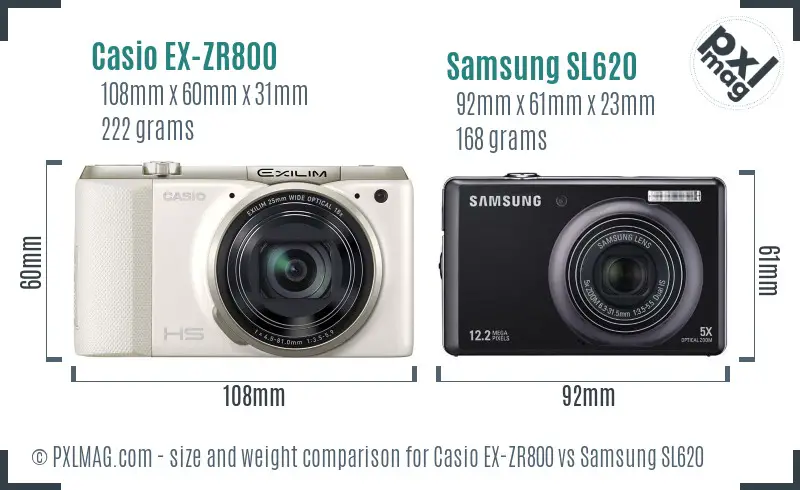 Casio EX-ZR800 vs Samsung SL620 size comparison