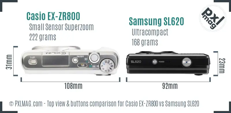 Casio EX-ZR800 vs Samsung SL620 top view buttons comparison