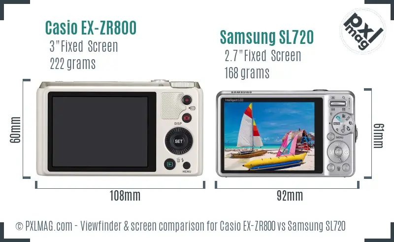 Casio EX-ZR800 vs Samsung SL720 Screen and Viewfinder comparison