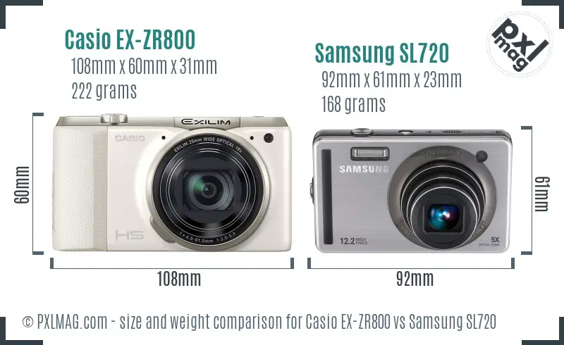 Casio EX-ZR800 vs Samsung SL720 size comparison