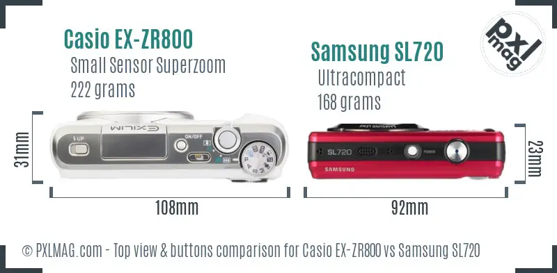 Casio EX-ZR800 vs Samsung SL720 top view buttons comparison