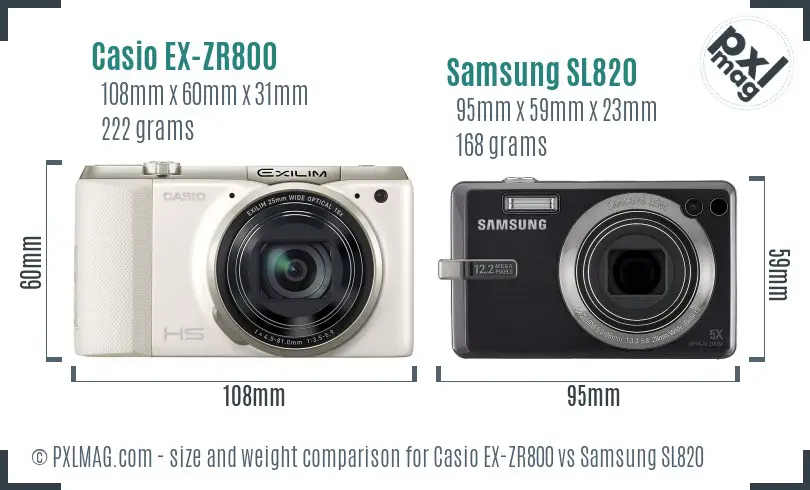 Casio EX-ZR800 vs Samsung SL820 size comparison