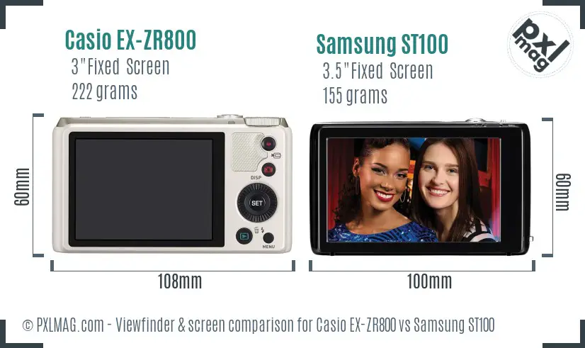 Casio EX-ZR800 vs Samsung ST100 Screen and Viewfinder comparison