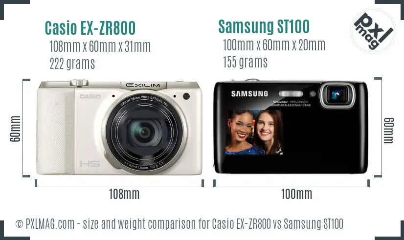 Casio EX-ZR800 vs Samsung ST100 size comparison