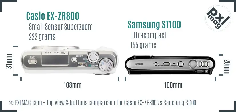 Casio EX-ZR800 vs Samsung ST100 top view buttons comparison