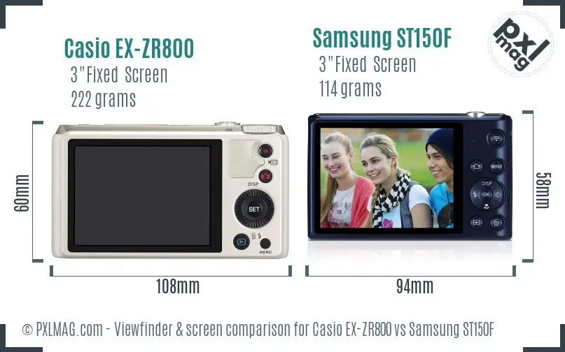 Casio EX-ZR800 vs Samsung ST150F Screen and Viewfinder comparison