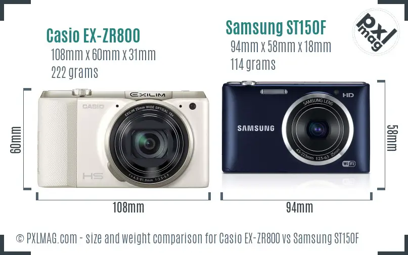 Casio EX-ZR800 vs Samsung ST150F size comparison