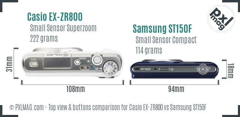 Casio EX-ZR800 vs Samsung ST150F top view buttons comparison