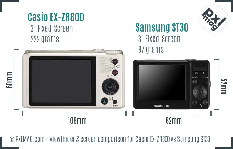 Casio EX-ZR800 vs Samsung ST30 Screen and Viewfinder comparison