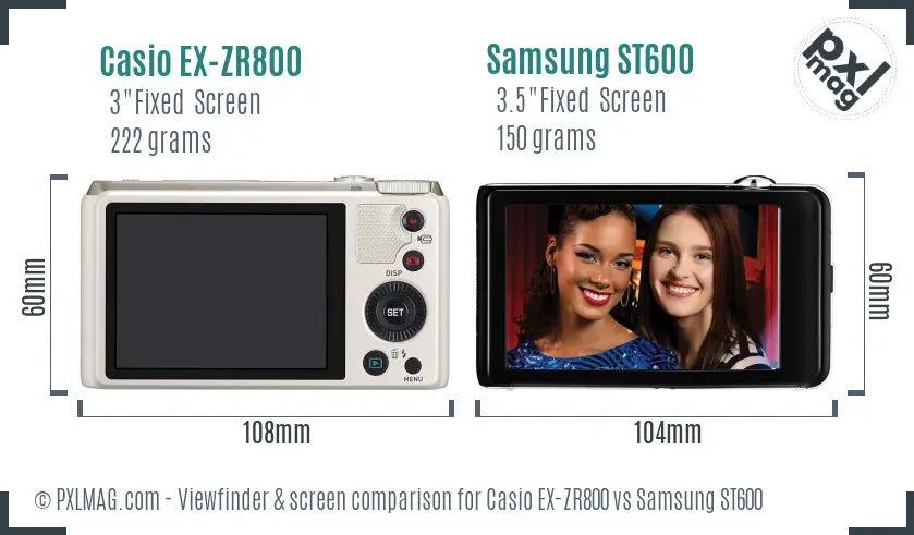 Casio EX-ZR800 vs Samsung ST600 Screen and Viewfinder comparison