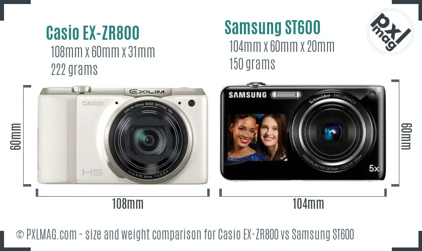 Casio EX-ZR800 vs Samsung ST600 size comparison