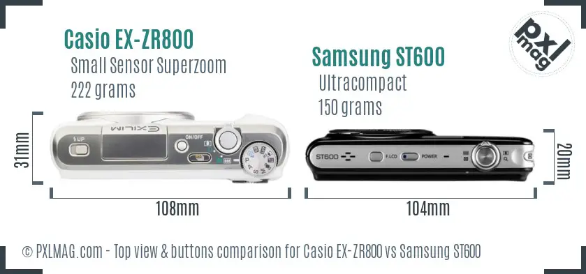 Casio EX-ZR800 vs Samsung ST600 top view buttons comparison