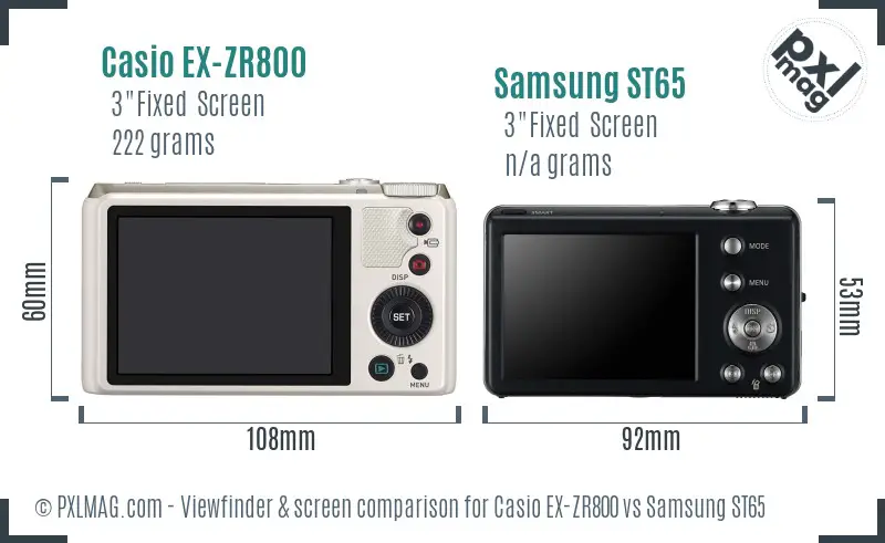 Casio EX-ZR800 vs Samsung ST65 Screen and Viewfinder comparison