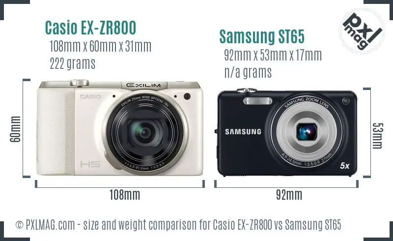 Casio EX-ZR800 vs Samsung ST65 size comparison