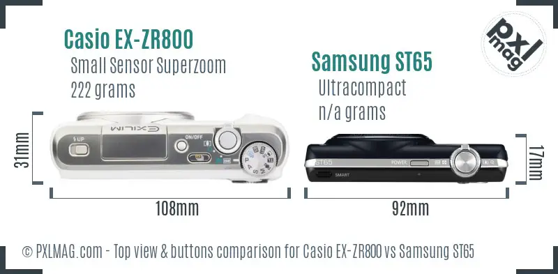 Casio EX-ZR800 vs Samsung ST65 top view buttons comparison