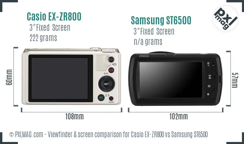 Casio EX-ZR800 vs Samsung ST6500 Screen and Viewfinder comparison