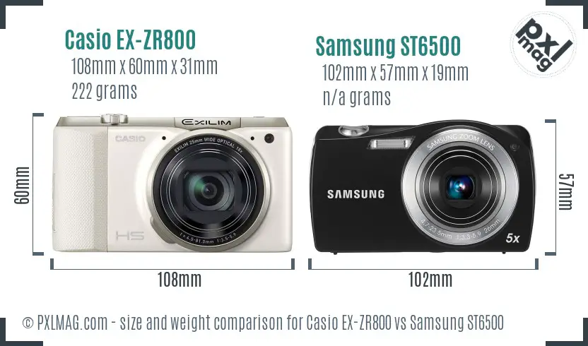 Casio EX-ZR800 vs Samsung ST6500 size comparison