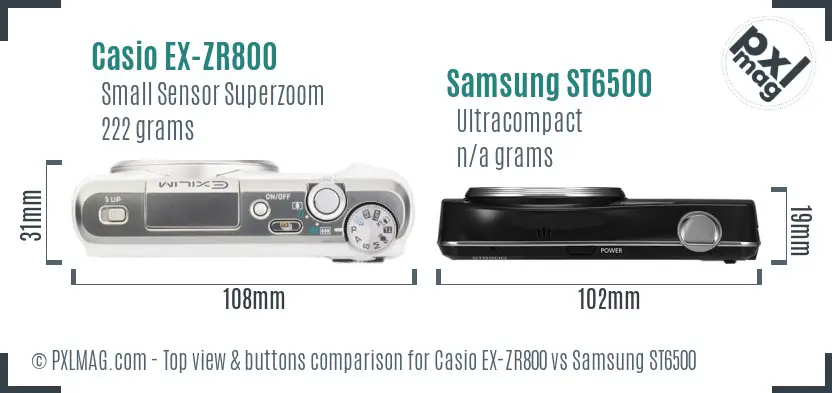 Casio EX-ZR800 vs Samsung ST6500 top view buttons comparison